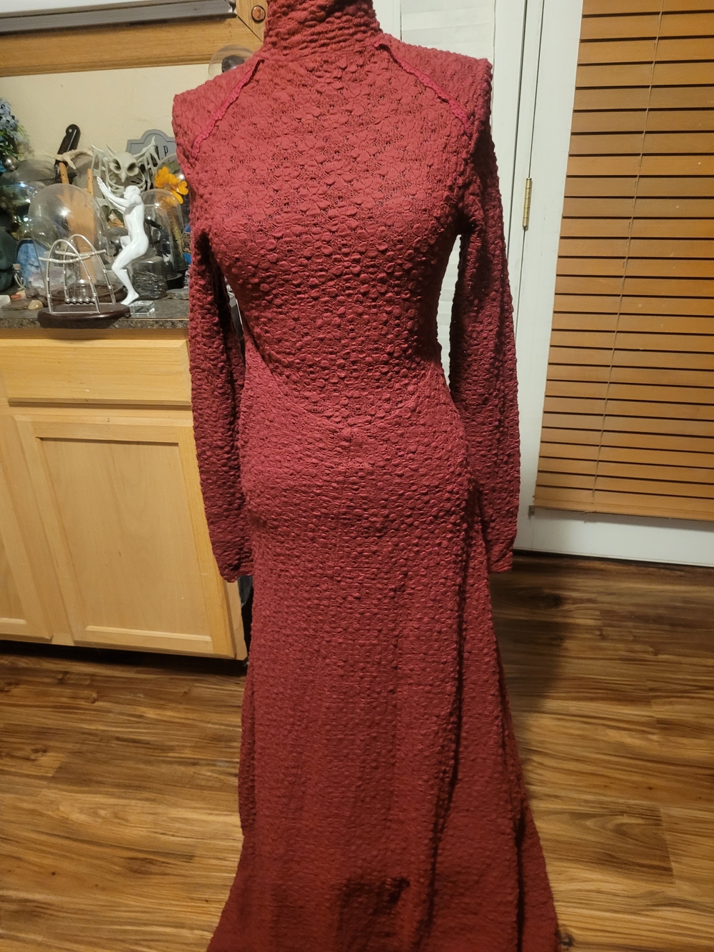 Ribbed Long Sleeve Maxi Dress in Deep Red - Picture 2 of 12
